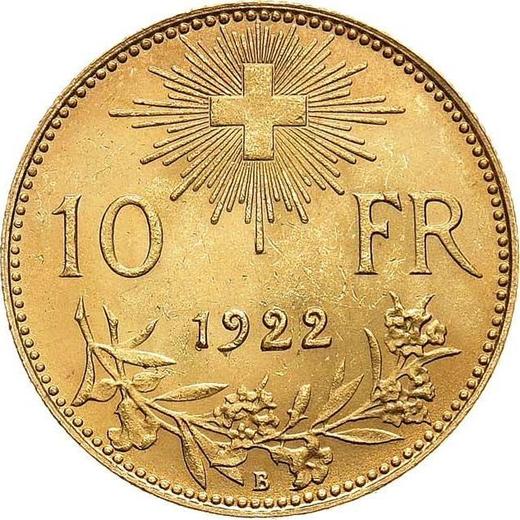 Rewers monety - 10 franków 1922 B "Vreneli" - cena złotej monety - Szwajcaria, Konfederacja