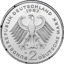 Reverse 2 Mark 1987 D "Theodor Heuss" -  Coin Value - Germany, FRG