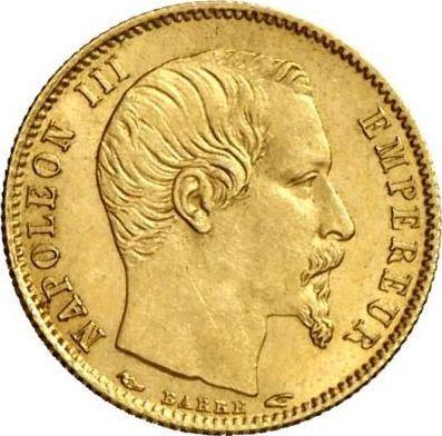 Anverso 5 francos 1855 A "Diametro pequeño" - valor de la moneda de oro - Francia, Napoleón III Bonaparte