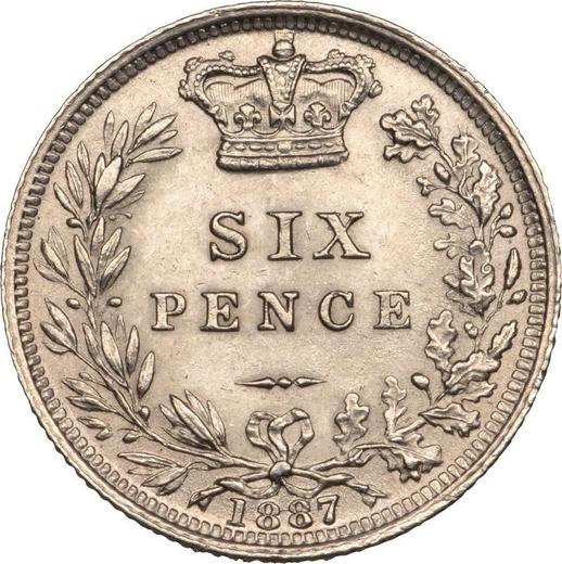 Реверс монеты - 6 пенсов 1887 года - цена серебряной монеты - Великобритания, Виктория