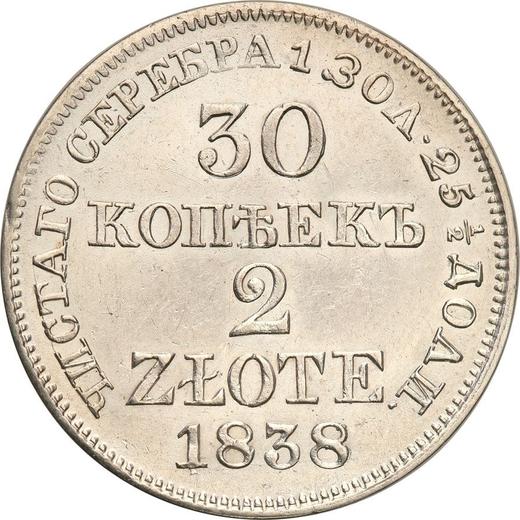 Reverse 30 Kopecks - 2 Zlotych 1838 MW - Silver Coin Value - Poland, Russian protectorate