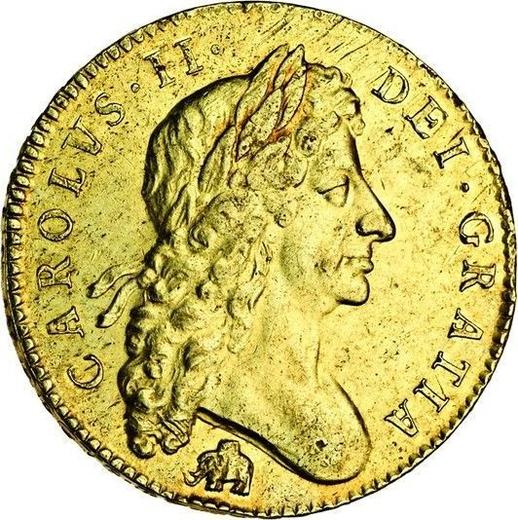 Obverse Five guineas 1681 "Second laureate bust" Elephant and castle - Gold Coin Value - United Kingdom, Charles II