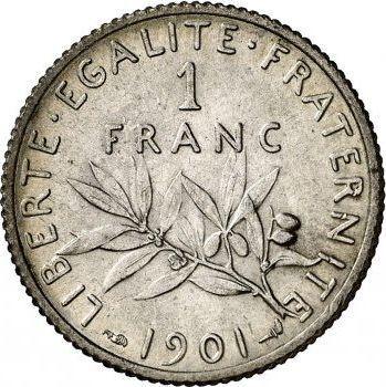 Reverso 1 franco 1901 "Sembrador" - valor de la moneda de plata - Francia, Tercera República