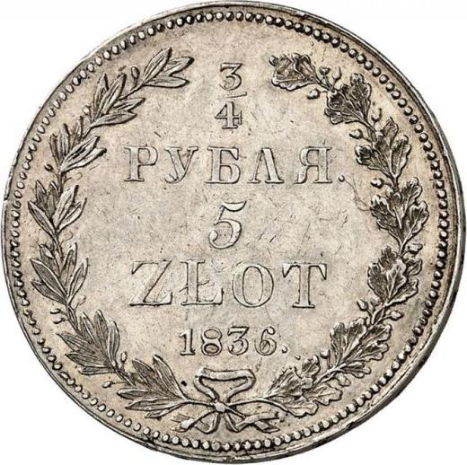 Reverse 3/4 Rouble - 5 Zlotych 1836 НГ Narrow tail - Silver Coin Value - Poland, Russian protectorate