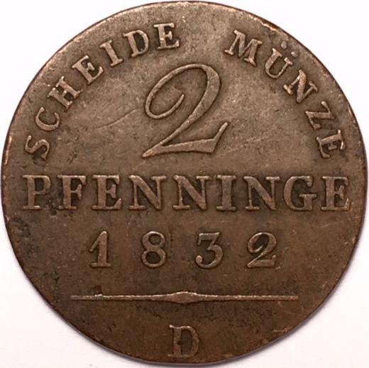 Reverse 2 Pfennig 1832 D -  Coin Value - Prussia, Frederick William III