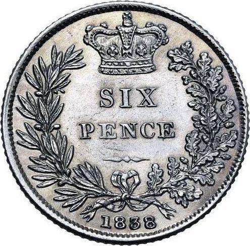 Reverse Sixpence 1838 - Silver Coin Value - United Kingdom, Victoria