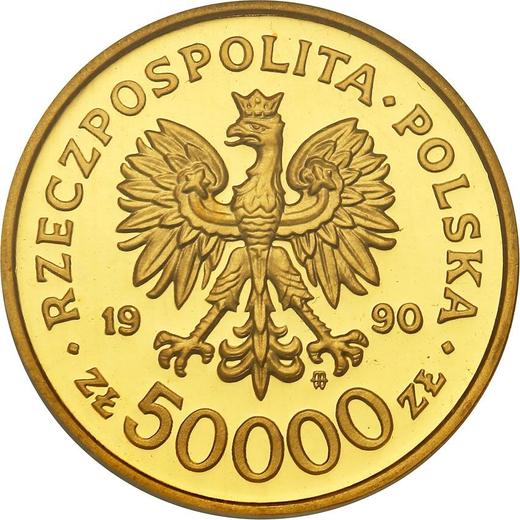 Avers 50000 Zlotych 1990 MW "Gewerkschaft Solidarität" - Goldmünze Wert - Polen, III Republik Polen vor Stückelung
