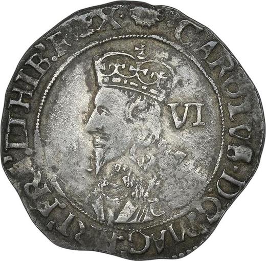 Obverse Sixpence no date (1642-1649) "Seventh portrait type" Shortened broad bust - Silver Coin Value - United Kingdom, Charles I