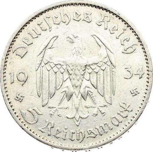 Reverse 5 Reichsmark 1934 A "Garrison Church (undated)" - Silver Coin Value - Germany, Third Reich