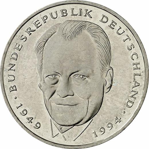 Obverse 2 Mark 1996 D "Willy Brandt" -  Coin Value - Germany, FRG