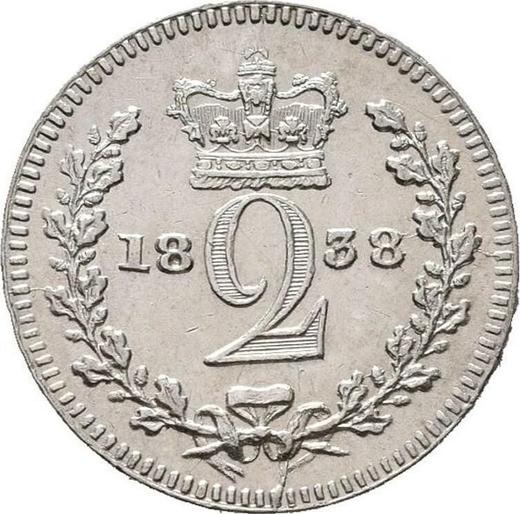 Реверс монеты - 2 пенса 1838 года - цена серебряной монеты - Великобритания, Виктория