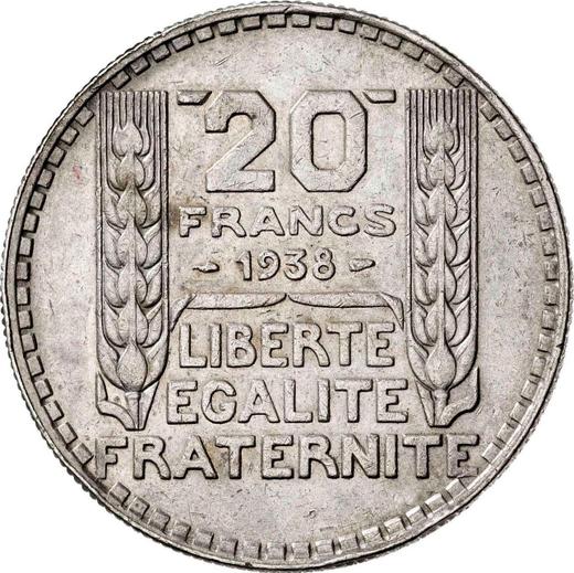 Reverso 20 francos 1938 "Tipo 1929-1939" - valor de la moneda de plata - Francia, Tercera República