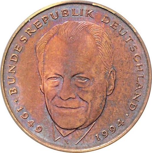 Obverse 2 Mark 1997 A "Willy Brandt" Copper Plain edge -  Coin Value - Germany, FRG