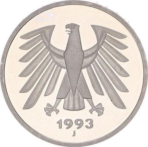 Reverse 5 Mark 1993 J -  Coin Value - Germany, FRG