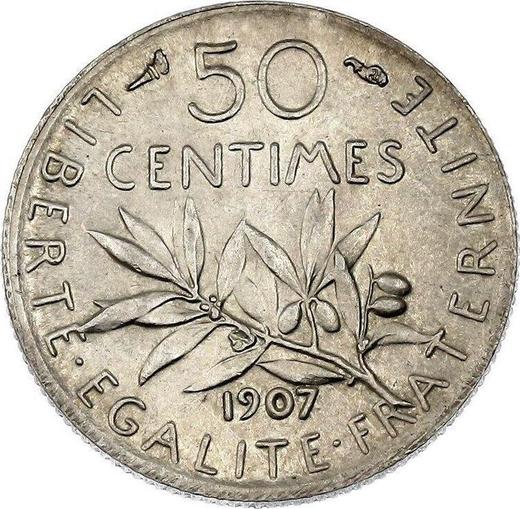 Reverso 50 céntimos 1907 "Sembrador" - valor de la moneda de plata - Francia, Tercera República
