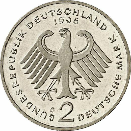 Reverse 2 Mark 1996 G "Willy Brandt" -  Coin Value - Germany, FRG