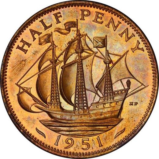 Reverso Medio Penique 1951 HP - valor de la moneda  - Gran Bretaña, Jorge VI