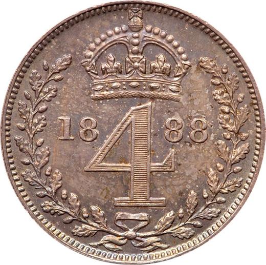 Reverso 4 peniques (Groat) 1888 "Retrato jubilar" - valor de la moneda de plata - Gran Bretaña, Victoria