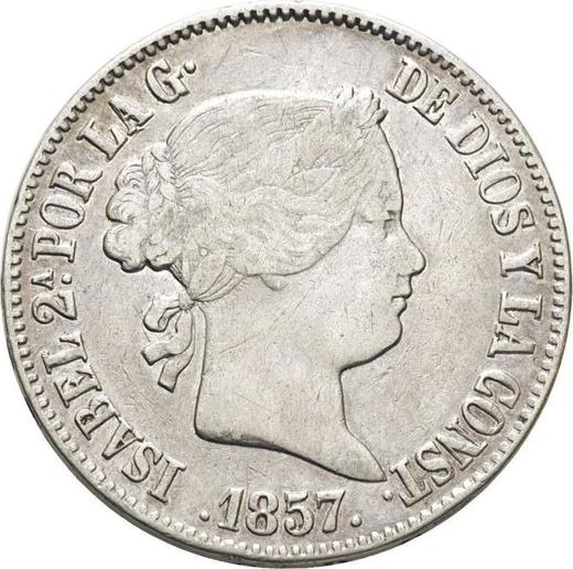 Obverse 10 Reales 1857 7-pointed star - Silver Coin Value - Spain, Isabella II
