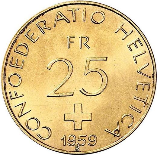 Rewers monety - 25 franków 1959 B - cena złotej monety - Szwajcaria, Konfederacja