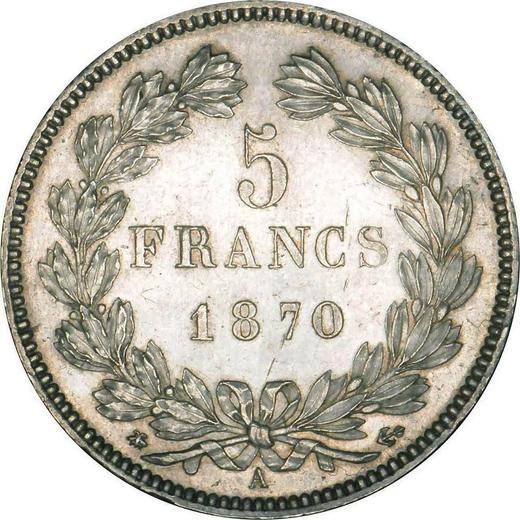 Reverso 5 francos 1870 A "Sin eslogan" - valor de la moneda de plata - Francia, Tercera República