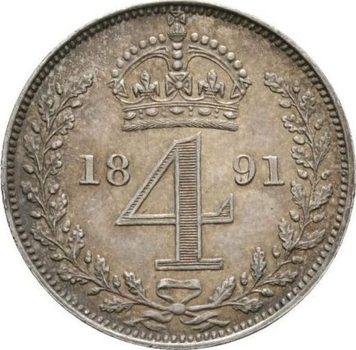 Reverso 4 peniques (Groat) 1891 "Retrato jubilar" - valor de la moneda de plata - Gran Bretaña, Victoria