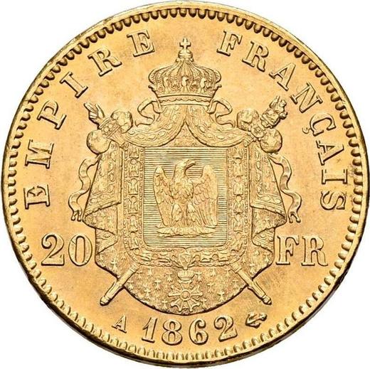 Reverse 20 Francs 1862 A "Type 1861-1870" - Gold Coin Value - France, Napoleon III