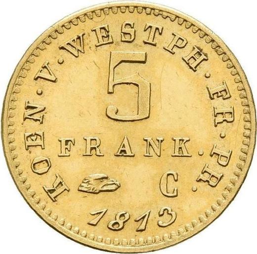 Reverse 5 Francs 1813 C - Gold Coin Value - Westphalia, Jérôme Napoléon