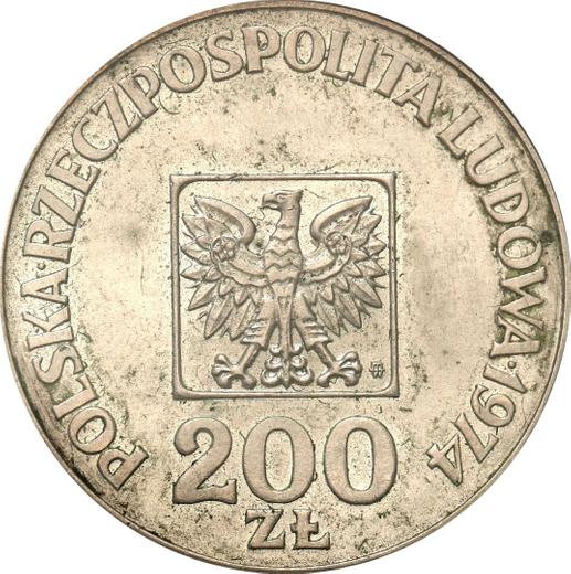 Аверс монеты - Пробные 200 злотых 1974 года MW JMN "30 лет Польской Народной Республики" Серебро Гурт рубчатый - цена серебряной монеты - Польша, Народная Республика