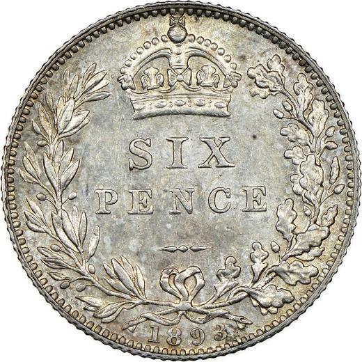 Reverso 6 peniques 1893 JEB "Retrato jubilar" - valor de la moneda de plata - Gran Bretaña, Victoria