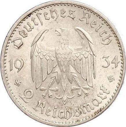 Revers 2 Reichsmark 1934 E "Garnisonkirche mit Datum" - Silbermünze Wert - Deutschland, Drittes Reich