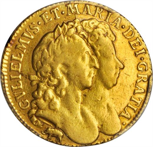 Аверс монеты - 1 гинея 1690 года Слон и замок - цена золотой монеты - Великобритания, Вильгельм III и Мария II