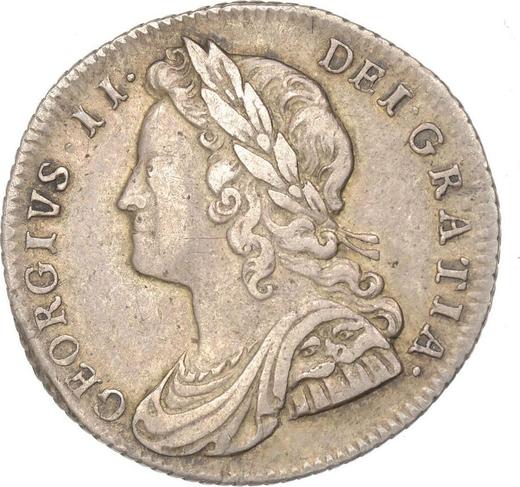 Аверс монеты - 6 пенсов 1728 года "Портрет в молодом возрасте" Перья в углах - цена серебряной монеты - Великобритания, Георг II