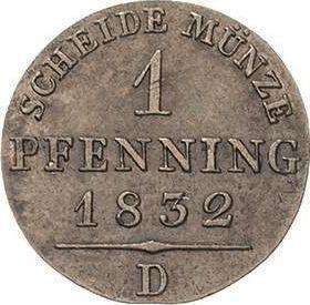Reverse 1 Pfennig 1832 D -  Coin Value - Prussia, Frederick William III