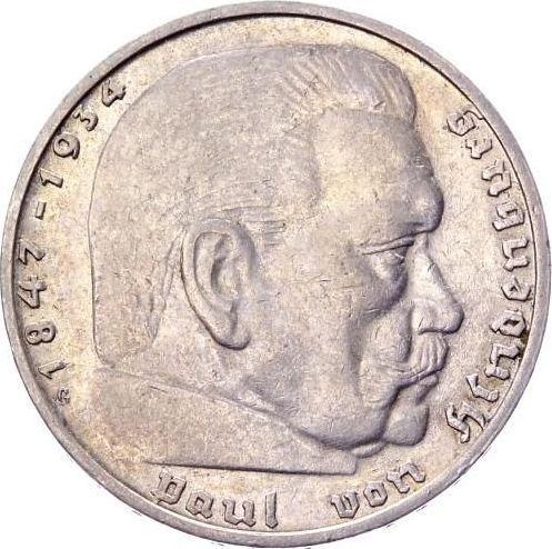 Anverso 2 Reichsmarks 1936 G "Tipo 1936-1939" - valor de la moneda de plata - Alemania, Alemania nazi