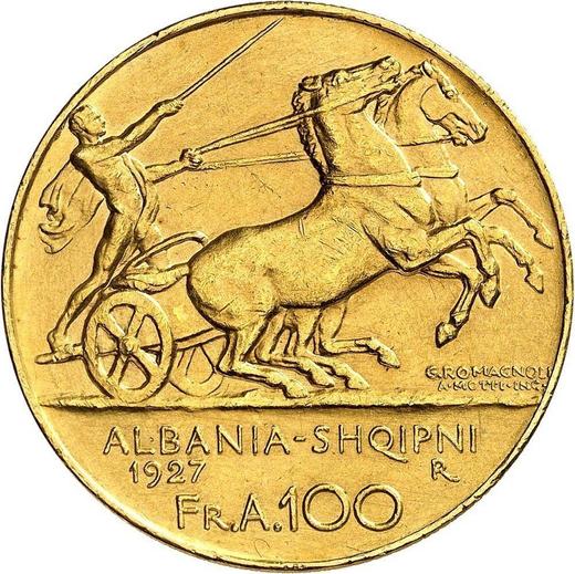 Reverse 100 Franga Ari 1927 R One star - Gold Coin Value - Albania, Ahmet Zogu