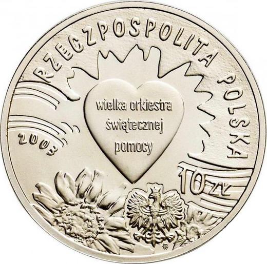 Obverse 10 Zlotych 2003 MW RK "10 Years of The Great Orchestra of Christmas Charity" - Silver Coin Value - Poland, III Republic after denomination