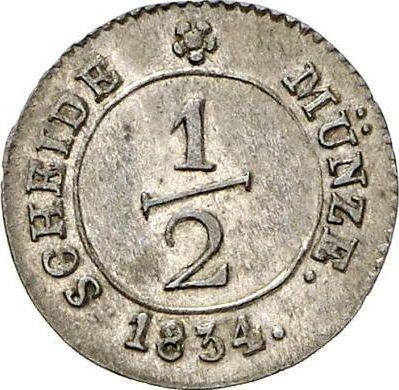 Revers 1/2 Kreuzer 1834 "Typ 1824-1837" - Silbermünze Wert - Württemberg, Wilhelm I