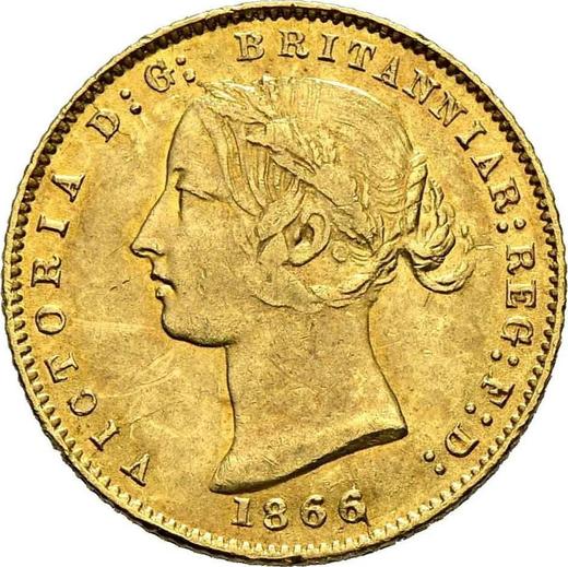 Аверс монеты - 1/2 соверена 1866 года - цена золотой монеты - Австралия, Виктория