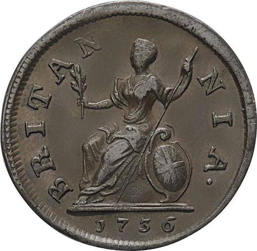 Revers 1 Farthing 1736 "Porträt in jungen Jahren" - Münze Wert - Großbritannien, Georg II