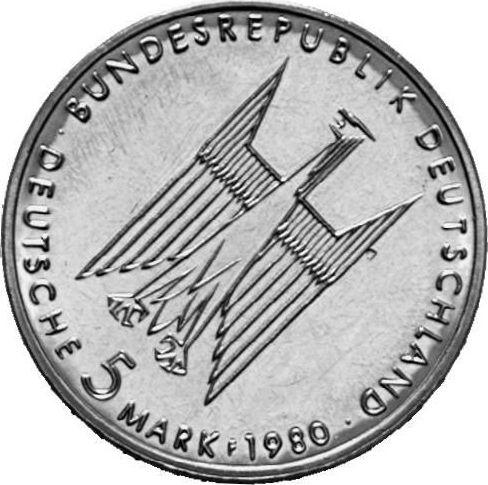 Reverse 5 Mark 1980 F "Cologne Cathedral" Rotated Die -  Coin Value - Germany, FRG