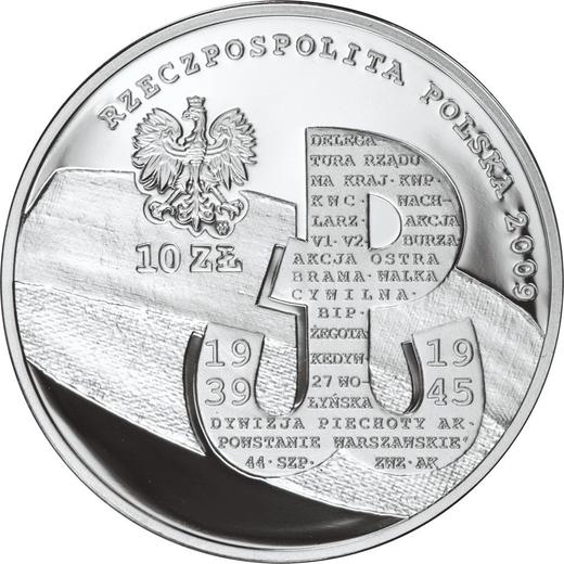 Avers 10 Zlotych 2009 MW UW "Polnische Untergrundbewegung" - Silbermünze Wert - Polen, III Republik Polen nach Stückelung