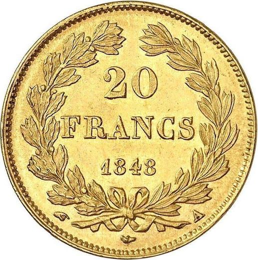 Reverse 20 Francs 1848 A "Type 1832-1848" - Gold Coin Value - France, Louis Philippe I