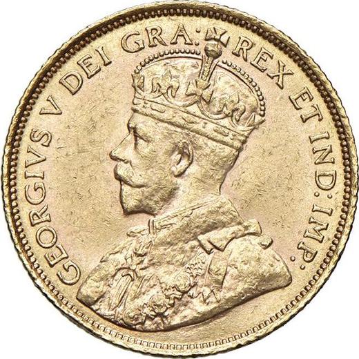 Аверс монеты - 5 долларов 1912 года - цена золотой монеты - Канада, Георг V