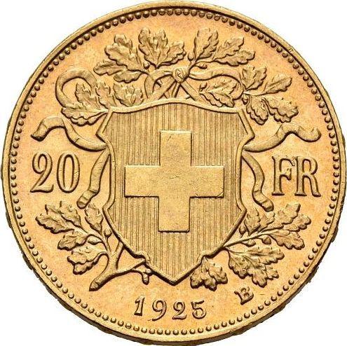 Rewers monety - 20 franków 1925 B "Vreneli" - cena złotej monety - Szwajcaria, Konfederacja