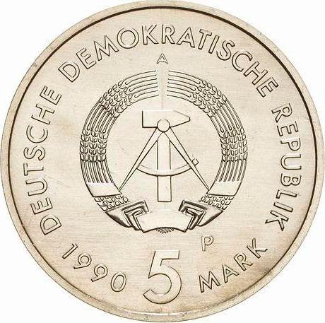 Reverse Pattern 5 Mark 1990 A "Mail" Post horn -  Coin Value - Germany, GDR