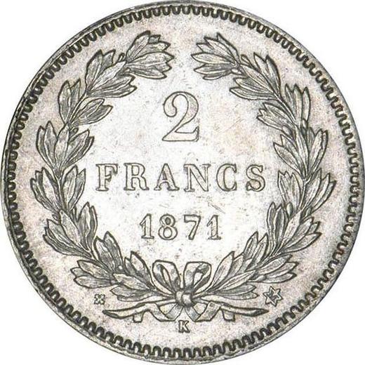 Rewers monety - 2 franki 1871 K "Brak legendy" - cena srebrnej monety - Francja, III Republika