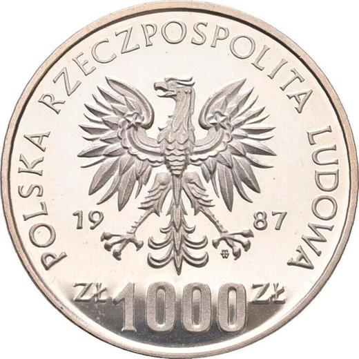 Awers monety - Próba 1000 złotych 1987 MW ET "XV Zimowe Igrzyska Olimpijskie - Calgary 1988" Srebro - cena srebrnej monety - Polska, PRL