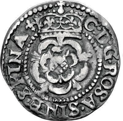Anverso 2 peniques (1/2 Groat) Sin fecha (1625-1642) "Rosa" Hay un contorno - valor de la moneda de plata - Gran Bretaña, Carlos I