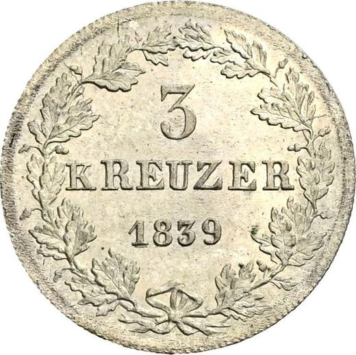 Реверс монеты - 3 крейцера 1839 года - цена серебряной монеты - Гогенцоллерн-Зигмаринген, Карл